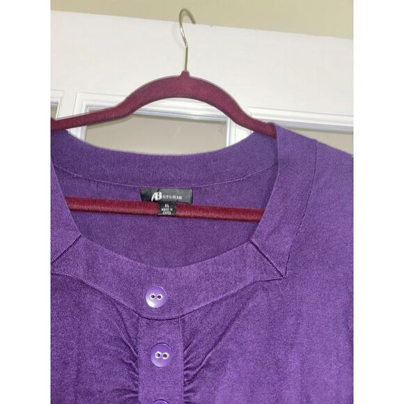 ABStudio royal purple 3/4 sleeve sweater 4 buttons comfy classic XL - Picture 2 of 3